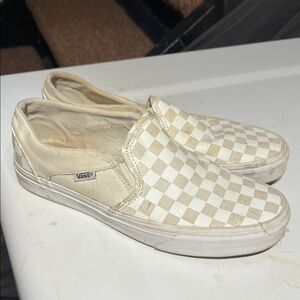 Vans Cream and White Checkered Slip-Ons